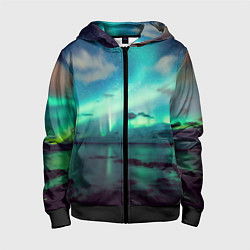 Толстовка на молнии детская Aurora borealis, цвет: 3D-черный