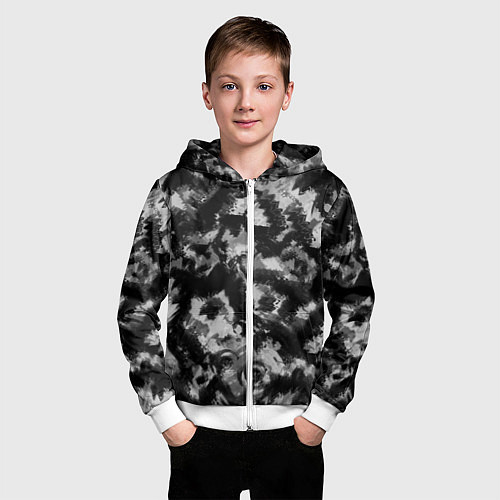 Детская толстовка на молнии Черно-белый абстрактный камуфляж / 3D-Белый – фото 3