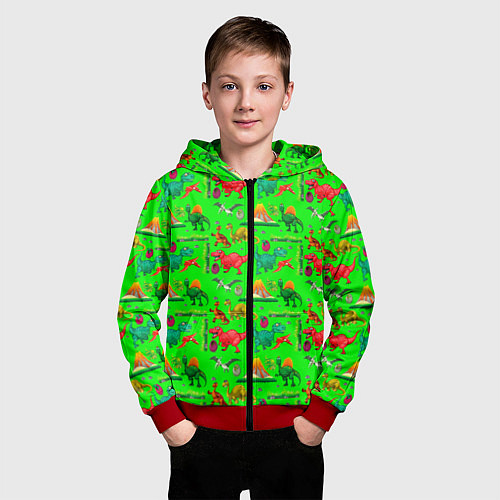 Детская толстовка на молнии TEXTURE WITH DINOSAURS / 3D-Красный – фото 3