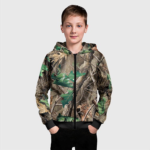 Детская толстовка на молнии КАМУФЛЯЖ ЛЕСНОЙ / 3D-Черный – фото 3