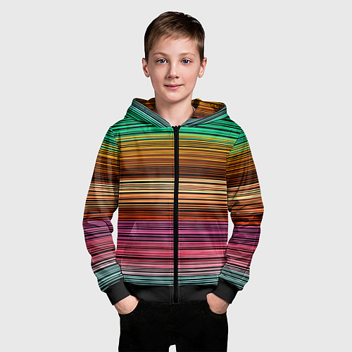 Детская толстовка на молнии Multicolored thin stripes Разноцветные полосы / 3D-Черный – фото 3