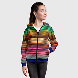 Толстовка на молнии детская Multicolored thin stripes Разноцветные полосы, цвет: 3D-синий — фото 2