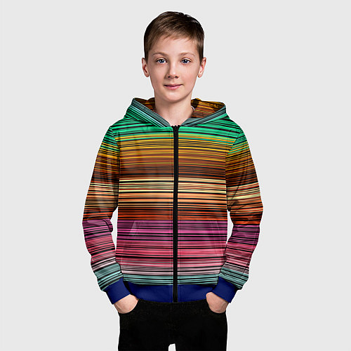 Детская толстовка на молнии Multicolored thin stripes Разноцветные полосы / 3D-Синий – фото 3