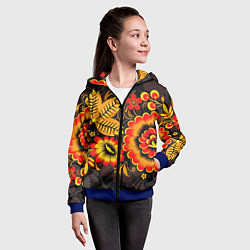 Толстовка на молнии детская Хохломская Роспись Цветы На Тёмном Фоне, цвет: 3D-синий — фото 2