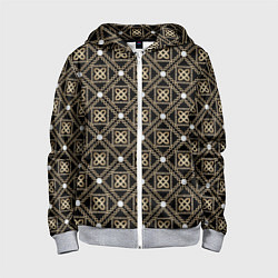 Толстовка на молнии детская Золотой орнамент на черном фоне, цвет: 3D-меланж