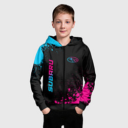 Толстовка на молнии детская Subaru Neon Gradient FS, цвет: 3D-черный — фото 2