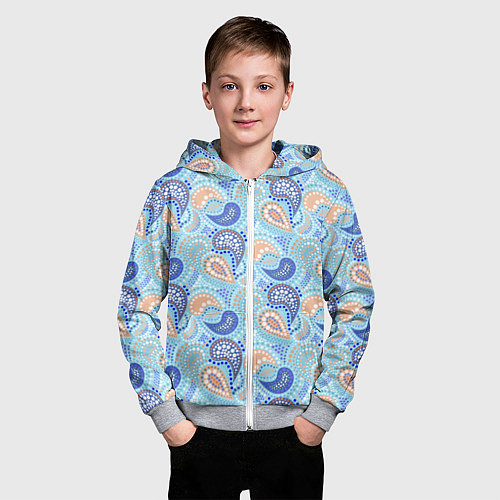 Детская толстовка на молнии Турецкий огурец Turkish cucumber blue pattern / 3D-Меланж – фото 3