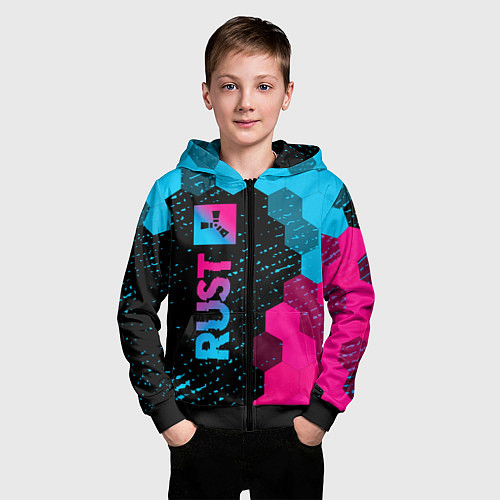 Детская толстовка на молнии Rust Neon Gradient / 3D-Черный – фото 3