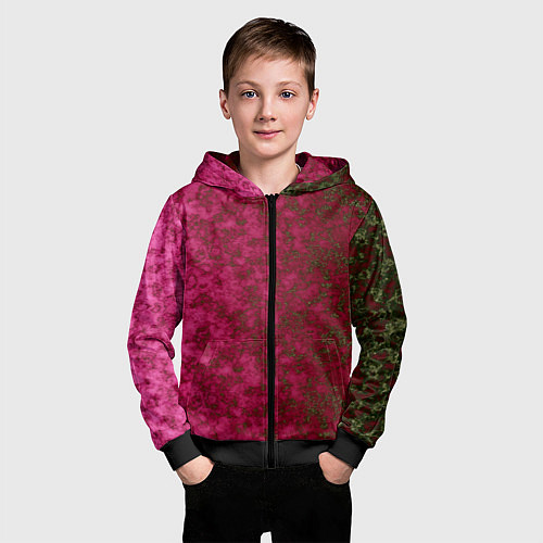 Детская толстовка на молнии Мраморная красная текстура камня red marble / 3D-Черный – фото 3