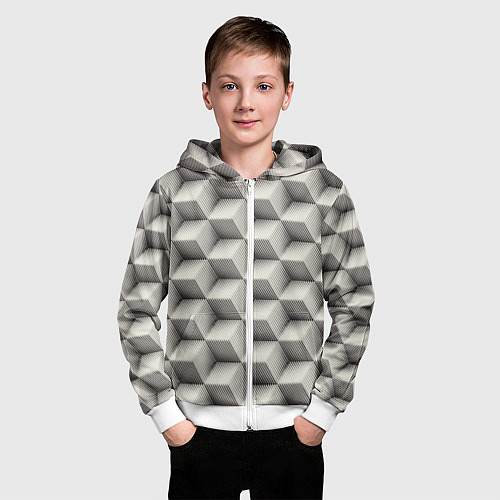 Детская толстовка на молнии 3D Куб Оптическая иллюзия 3D Cube / 3D-Белый – фото 3