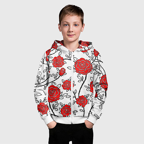 Детская толстовка на молнии BEAUTIFUL RED ROSES / 3D-Белый – фото 3