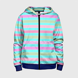 Толстовка на молнии детская Pink turquoise stripes horizontal Полосатый узор, цвет: 3D-синий