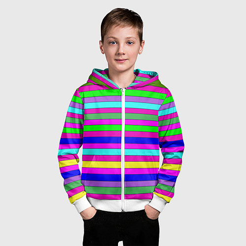 Детская толстовка на молнии Multicolored neon bright stripes / 3D-Белый – фото 3