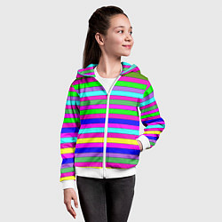 Толстовка на молнии детская Multicolored neon bright stripes, цвет: 3D-белый — фото 2