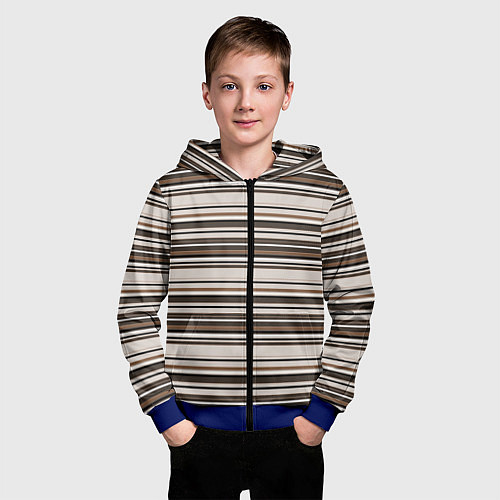 Детская толстовка на молнии Горизонтальные коричневые бежевые черные полосы / 3D-Синий – фото 3
