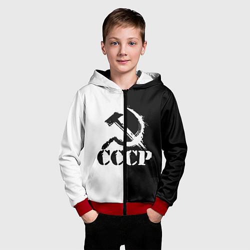 Детская толстовка на молнии СОВЕТСКИЙ СОЮЗ - СЕРП И МОЛОТ - Черно-белое / 3D-Красный – фото 3