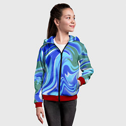 Толстовка на молнии детская Тай-дай с синим, зелёным и белым цветом, цвет: 3D-красный — фото 2