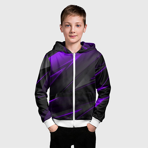 Детская толстовка на молнии Geometry Черный и фиолетовый / 3D-Белый – фото 3