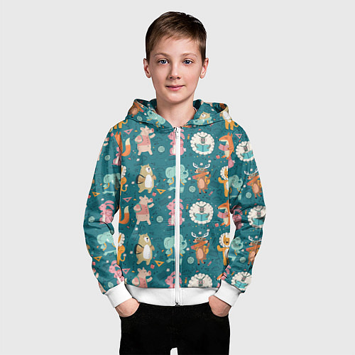 Детская толстовка на молнии Звери идут в школу / 3D-Белый – фото 3