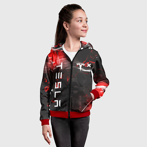 Детская толстовка на молнии TESLA MOTORS - КРАСНЫЙ ГЛИТЧ / 3D-Красный – фото 4