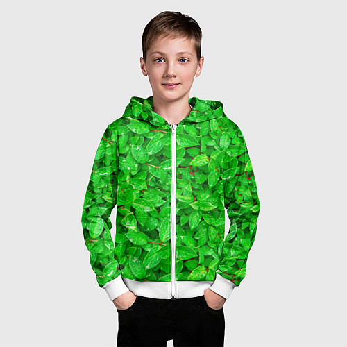 Детская толстовка на молнии Зелёные листья - текстура / 3D-Белый – фото 3