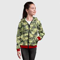 Толстовка на молнии детская Кошачий камуфляж в зеленой гамме, цвет: 3D-красный — фото 2
