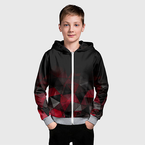 Детская толстовка на молнии Черно-красный геометрический / 3D-Меланж – фото 3