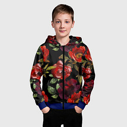 Толстовка на молнии детская Цветы Нарисованные Розы На Чёрном Фоне, цвет: 3D-синий — фото 2