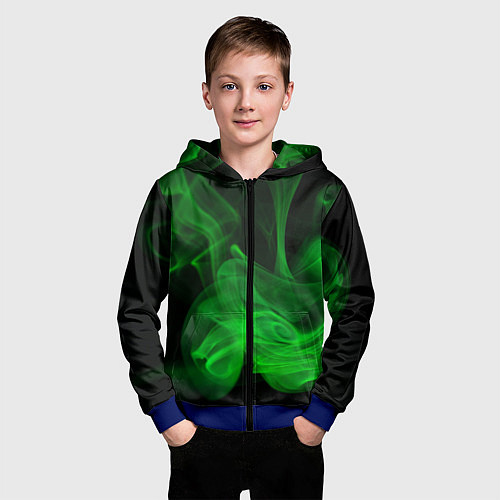 Детская толстовка на молнии Зелёный абстрактный дым / 3D-Синий – фото 3