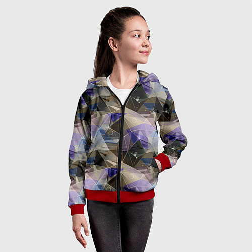 Детская толстовка на молнии Полигональный абстрактный: бежевый, коричневый, си / 3D-Красный – фото 4
