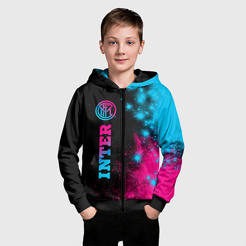 Детская толстовка на молнии Inter - neon gradient: по-вертикали / 3D-Черный – фото 3