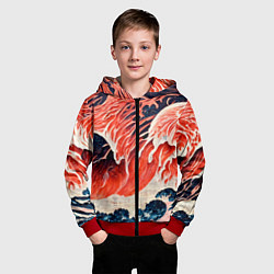 Толстовка на молнии детская Великая красная волна, цвет: 3D-красный — фото 2