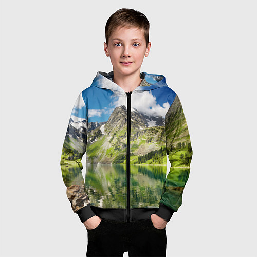 Детская толстовка на молнии Живописное горное озеро / 3D-Черный – фото 3