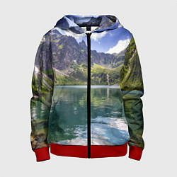 Толстовка на молнии детская Прозрачное горное озеро, цвет: 3D-красный