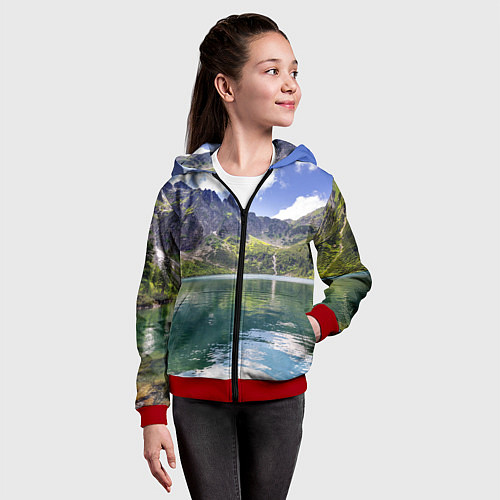 Детская толстовка на молнии Прозрачное горное озеро / 3D-Красный – фото 4