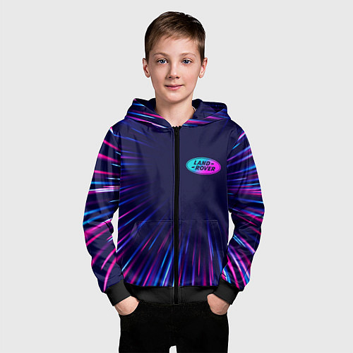 Детская толстовка на молнии Land Rover neon speed lines / 3D-Черный – фото 3