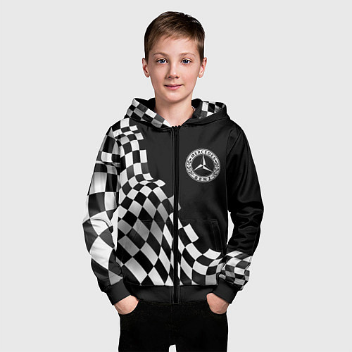 Детская толстовка на молнии Mercedes racing flag / 3D-Черный – фото 3