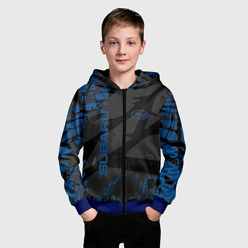 Детская толстовка на молнии Subaru - следы шин / 3D-Синий – фото 3
