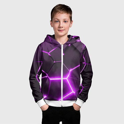 Детская толстовка на молнии Фиолетовые неоновые геометрические плиты / 3D-Белый – фото 3