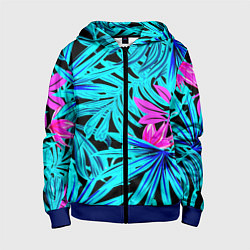 Толстовка на молнии детская Palm branches, цвет: 3D-синий