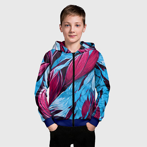 Детская толстовка на молнии Яркие экзотические перья / 3D-Синий – фото 3
