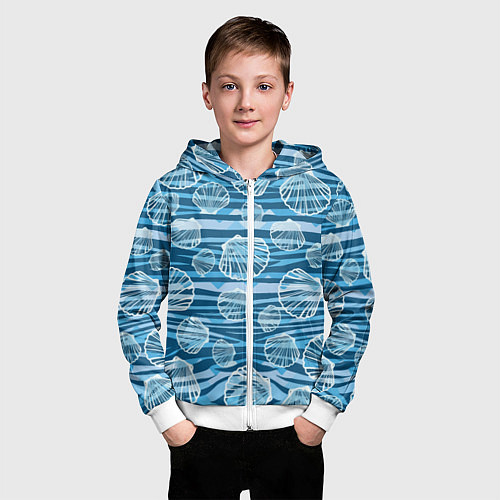 Детская толстовка на молнии Паттерн из створок ракушки - океан / 3D-Белый – фото 3