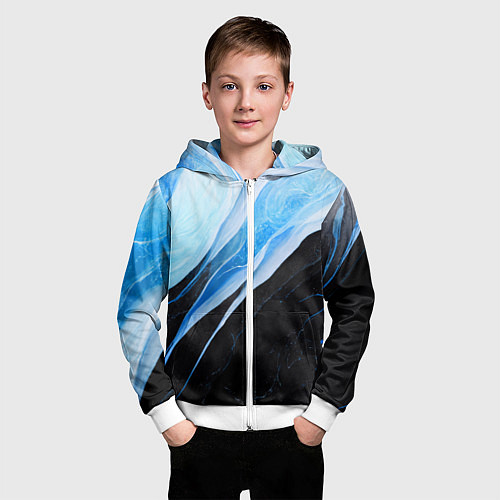 Детская толстовка на молнии Тёмно-синий мрамор / 3D-Белый – фото 3