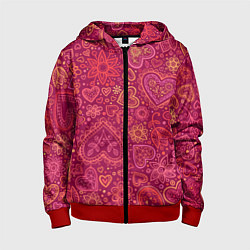 Толстовка на молнии детская Цветы с сердцами, цвет: 3D-красный