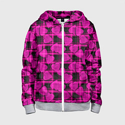 Детская толстовка на молнии Black and pink hearts pattern on checkered