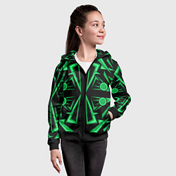 Толстовка на молнии детская Геометрический узор зеленый geometric, цвет: 3D-черный — фото 2