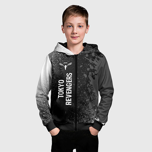 Детская толстовка на молнии Tokyo Revengers glitch на темном фоне: по-вертикал / 3D-Черный – фото 3