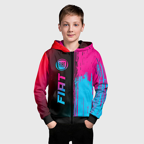 Детская толстовка на молнии Fiat - neon gradient: по-вертикали / 3D-Черный – фото 3