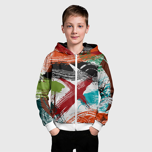 Детская толстовка на молнии Мазки кистью по холсту цветной краской abstraction / 3D-Белый – фото 3