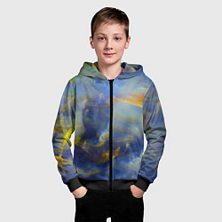 Толстовка на молнии детская Абстрактные мазки красок и силуэт - Синий, цвет: 3D-черный — фото 2